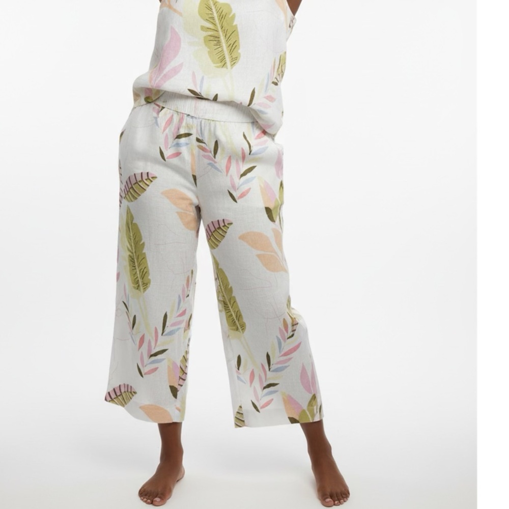Cynthia Rowley Leaf Print Pants in Green and Pink